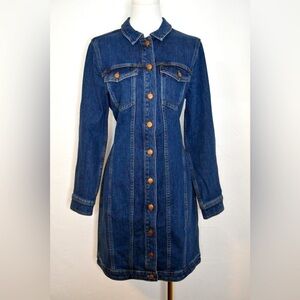 MADEWELL Denim Seamed Button-Front mini Dress long sleeve